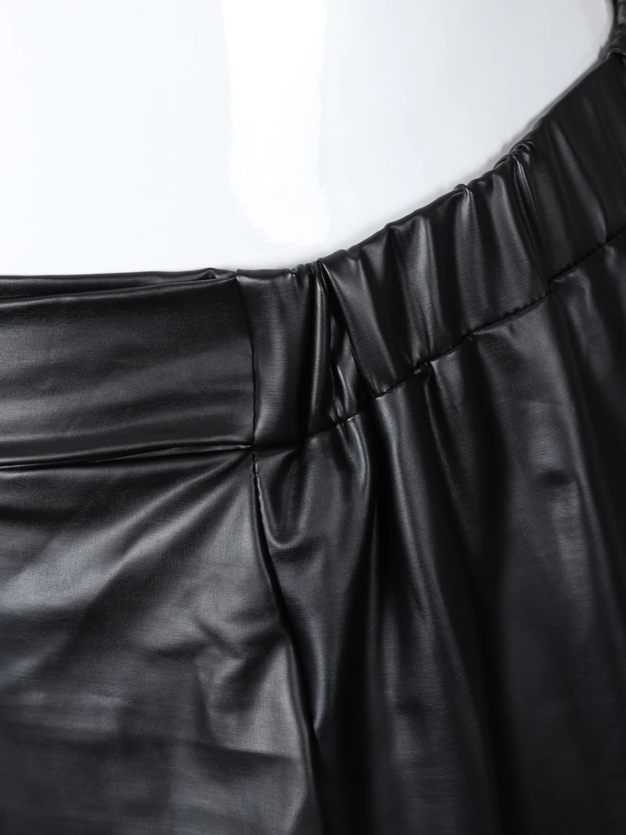 Finjani Plus Size Women Shorts Clothing Surface Leather Casual Shorts Fashion Elastic Waist Design Pants