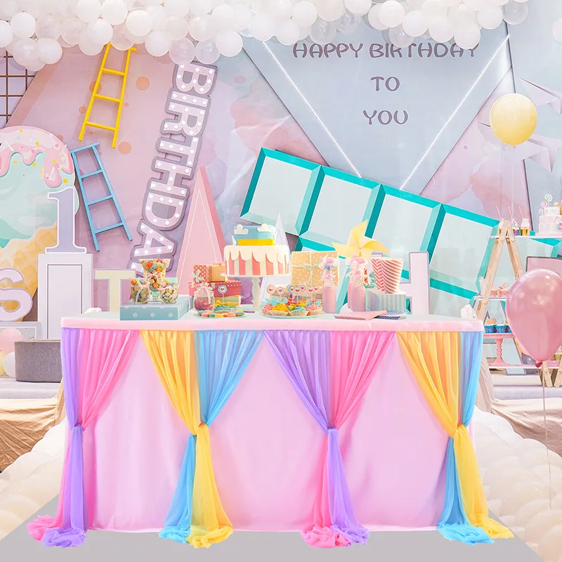 

Table Skirt Baby Shower Boy Tablecloth 6ft Tulle Tutu Table Skirt Birthday Party Cake Dessert Buffet Banquet Table Decorations