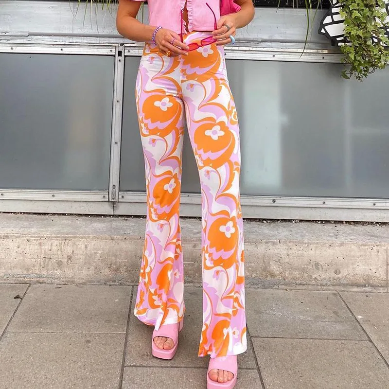 

Sunny y.j. Retro Floral Print High Waist Wide Leg Pants Women Streetwear Vintage Aesthetic New Joggers Harajuku Korean Trousers