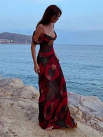 chic and elegant woman dress sexy floral printed chiffon backless long formal maxi dress off shoulder beach sundress tuniche