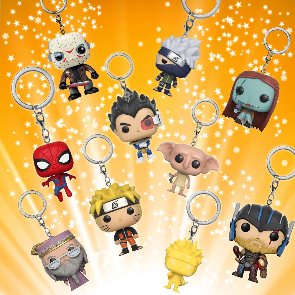 

Anime Cartoon Vegeta Naruto Iron Man Loki Kurama Kakashi Goku Pocket Keychain Collection Model Toys For Children Christmas Gift