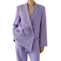 purple double breasted notched lapel lady suits for weddings fashion womens business blazer office trouser tuxedojacketpant