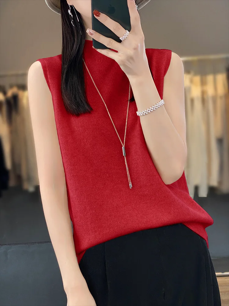 Женский вязаный жилет с воротником из 100% мериносовой шерсти