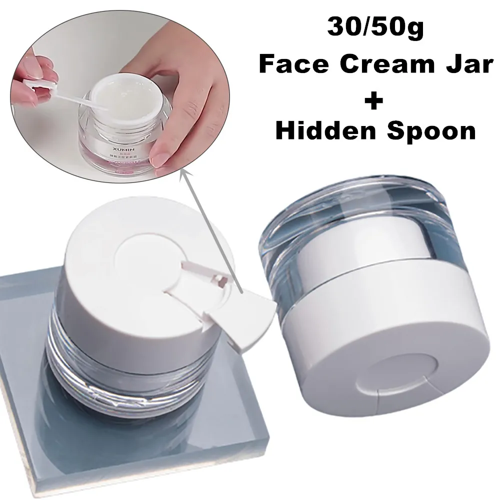 

30g/50g Face Cream Jar Travel Refillable Bottles Lotion Cosmetic Container Empty Makeup Jar Sub-Bottle Pot with Hidden Spoon