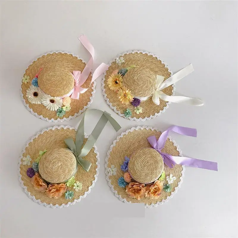 

Шляпа соломенная с большими полями для детей, модная летняя Панама от солнца в стиле ретро для девочек-подростков, с трехмерными цветами и к...