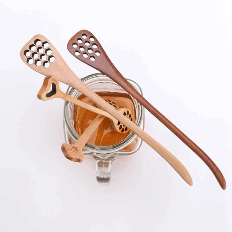 Wooden Stirring Spoon H-Oney Honeycomb Honey Stick Hand Mixer