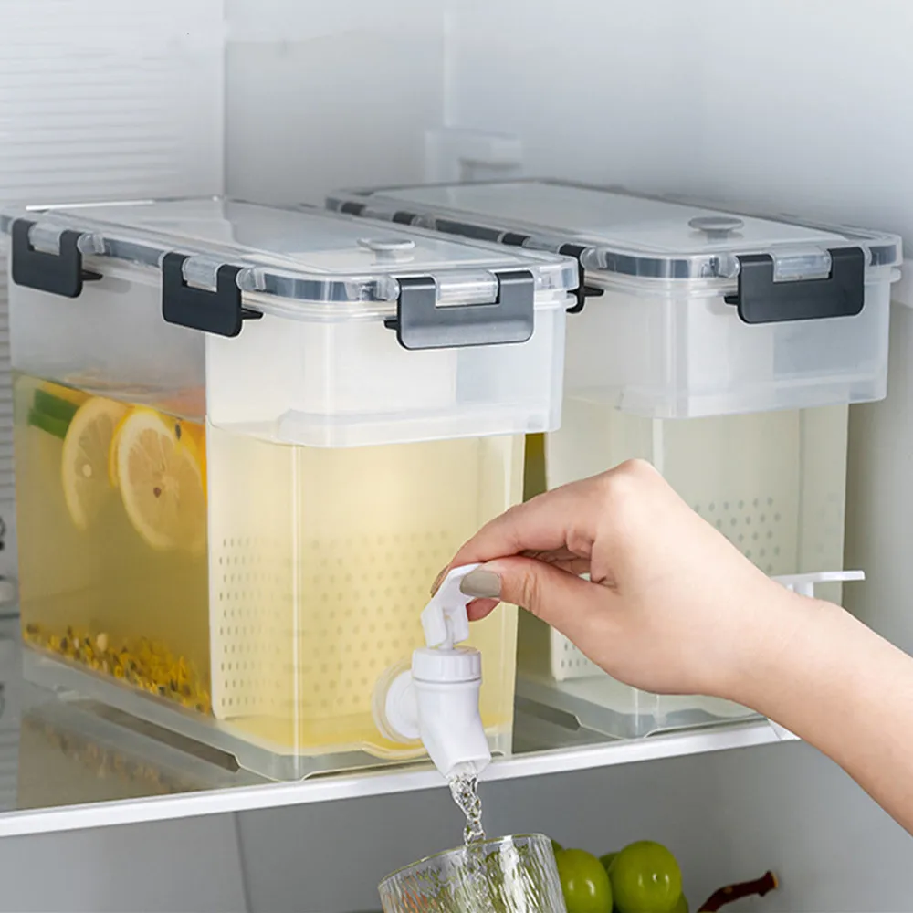 

3.5L Refrigerator Kettle Cold Jugs With Tap Lemon Bottle Glasses Juice Drinks Kitchen Gadgets Water Dispenser Faucet Tap