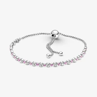 advanced texture 925 sterling silver bracelets pink transparent shiny slider bracelet women original jewelry gift
