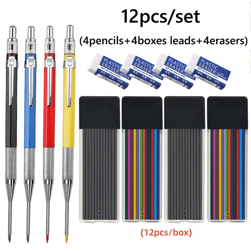 

Набор Из 12 Креативных Механических Карандашей Для Деревообработки С Глубокими Отверстиями, Грифель 2B, Стержень 2,0 Мм