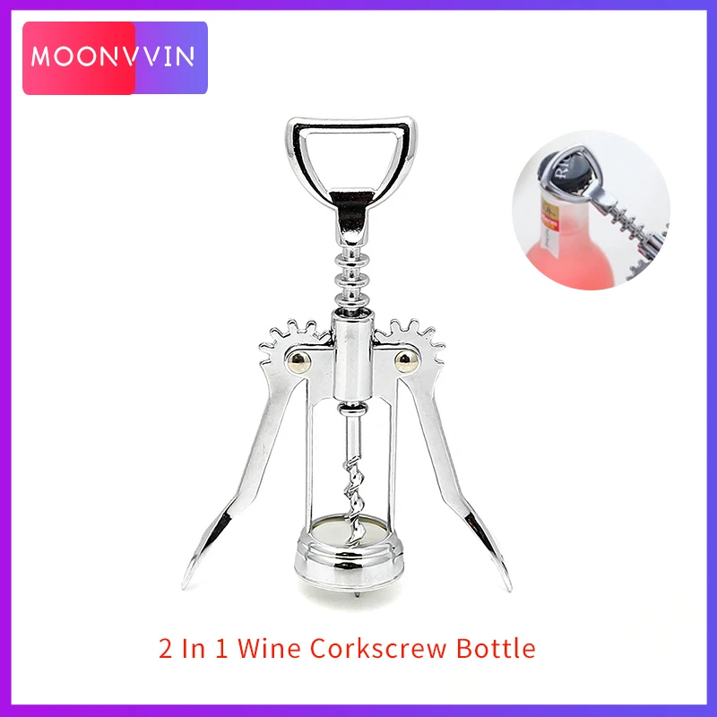 

2 In 1 Wine Corkscrew Bottle Opener Two-prong Cork Remover Puller Stainless Steel Red Wine Opener Kitchen Accessories