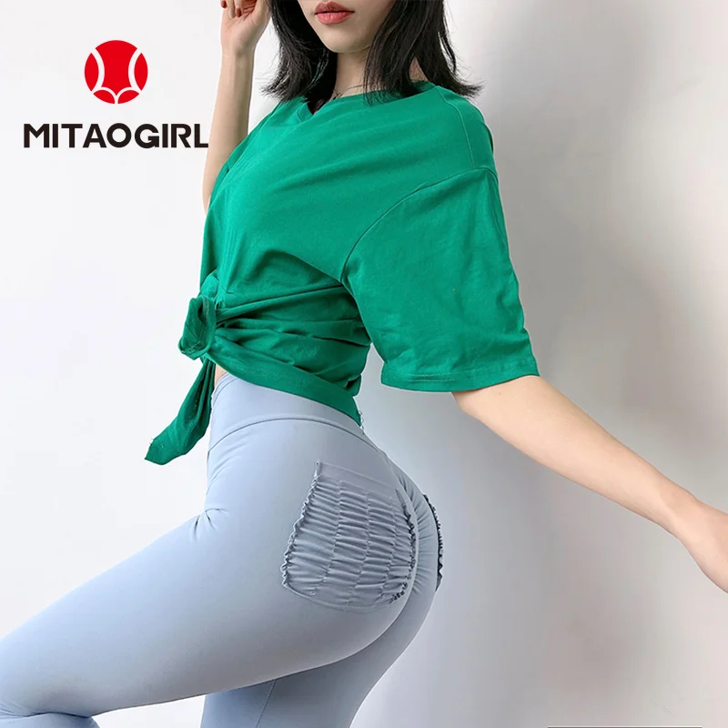MITAOGIRL Sports T-shirt Women's Quick-drying Breathable Fitness Training Short-sleeved Round Neck Top Loose Yoga Clothes