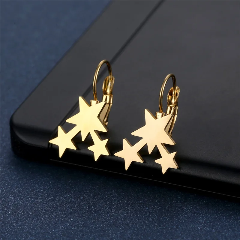 

Punk Stainless Steel Star Earrings for Women Gothic Gold Three Pentagram Round Drop Earring Fashion Statement Jewelry