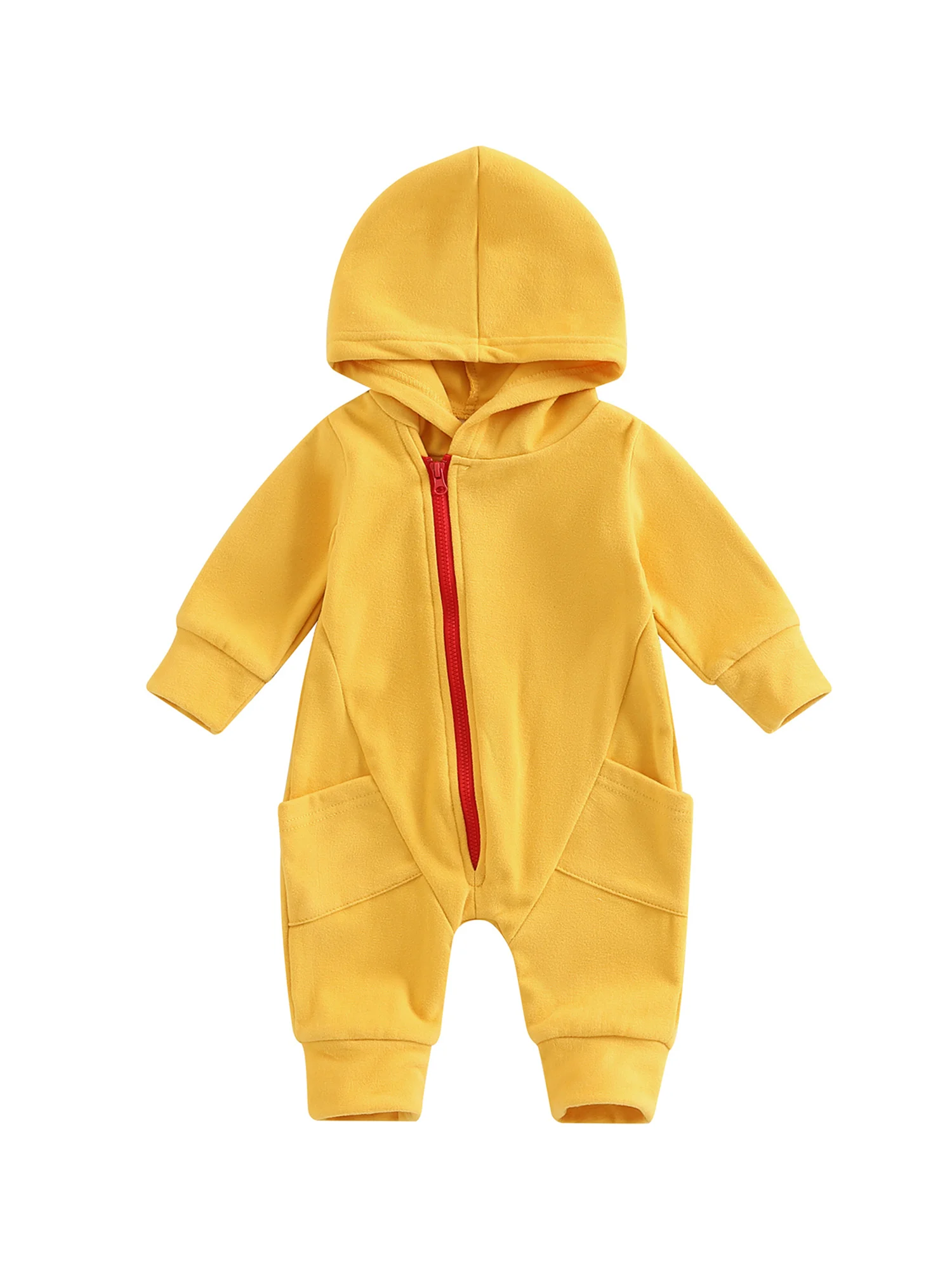 

Infant Baby Boy Girl Zipper Hooded Jumpsuit Coverall Solid Long Sleeve Rompers Cute Fall Winter Clothes