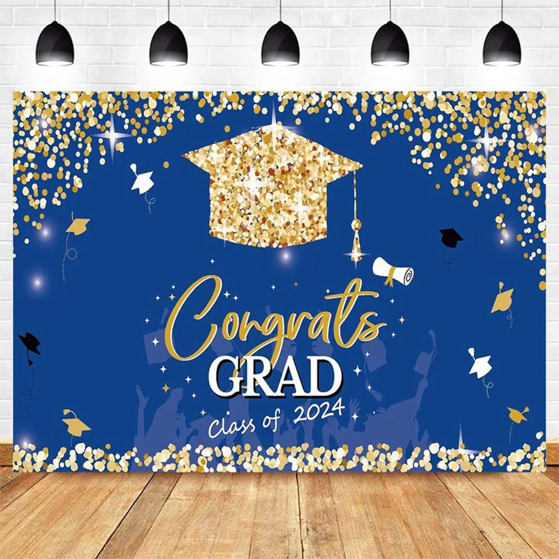 150X100cm Class Of 2024 Graduation Graduates Photography Cloth Farewell Party Theme Ceremony Golden Spot Backdrops