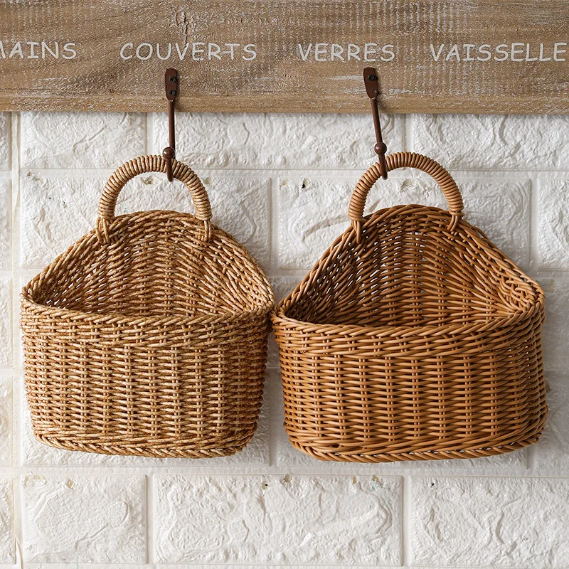 

Handmade Woven Hanging Basket Plastic weaving Handed Storage Basket for Home Living Room Cafe Creative Wall Decoration