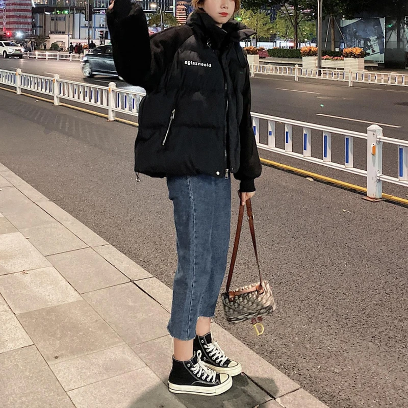 Women Korean Style Winter Stand Collar Cotton-padded Jackets Short Students All-match Bread Clothes Coats Loose Casual Overcoat
