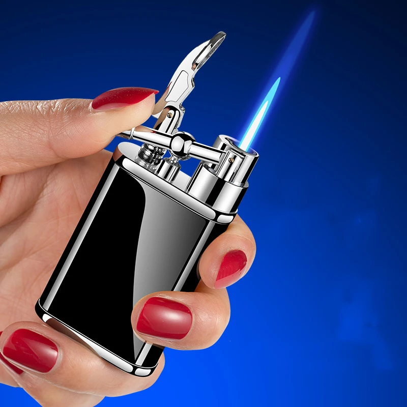 

2022 Newest Creative Lever Metal Windproof Lighter, Straight Blue Flame Turbo Torch Cigar Lighter, Personalized Men's Gift