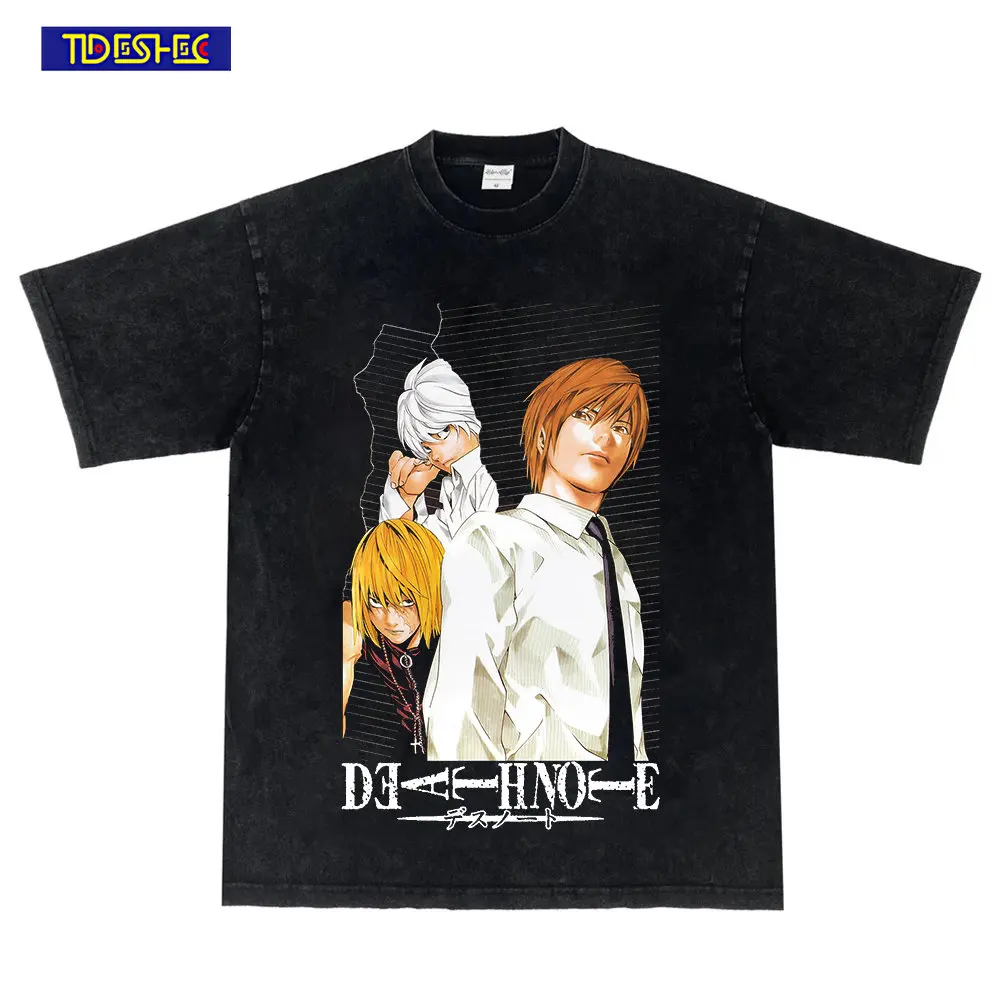 

Футболка мужская оверсайз в стиле японского аниме, хлопковая тенниска с графическим принтом, модная повседневная Винтажная Майка с эффекто...