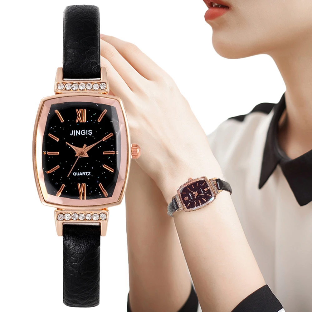 

Retro Style Women Roma Watches Casual Vintage Leather Strap Ladies Quartz Wriswatches Luxury Rhinestone Female Clock