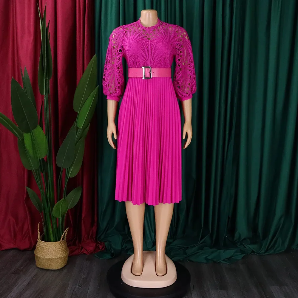 Модное кружевное плиссированное платье с цветочным крючком женское элегантное