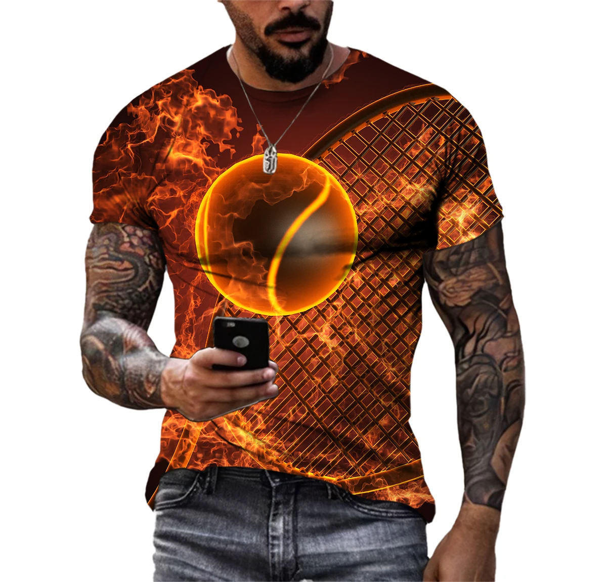 

Fashionable Tennis Game I Love Sports Unisex Casual HD 3D Print Pattern T-shirt Hip Hop Harajuku Round Neck Short Sleeve Top