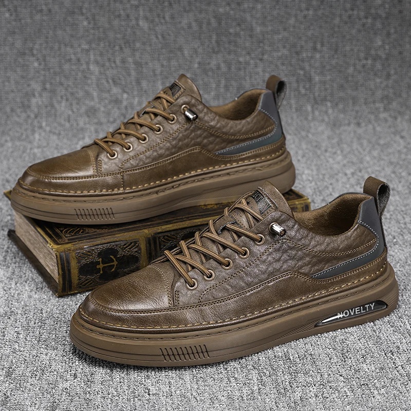 

Popular Leather Sneakers Men Brand Fashion Flats Casual Shoes Hard-Wearing Walking Shoes Mens ComfortableYouth Casual Shoe