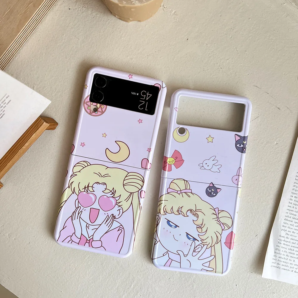 

Fashion Anime Cartoon Sailors Moons Phone Case for Samsung Galaxy Z Flip 3 Z Flip 4 Hard PC Anti-drop Back Cover Funda Girl Gift