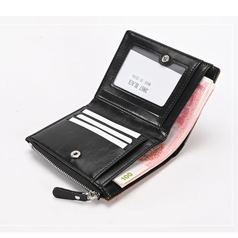 Fashion Men'S Card Wallets Anti-Theft Brush Short Wallet Multi-Card Oil Wax Leather Coin Male Credit Card Purse Card&Id Holder
