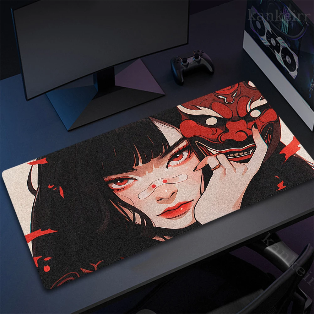 Фото Большой игровой коврик для мыши Oni Mask с фиксирующимся краем, профессиональный компьютерный коврик для мыши, коврик для игры в аниме Mausepad XXL для девочек, коврик с принтом HD №1