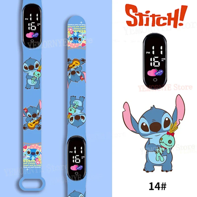Цифровые детские часы Disney Stitch фигурки аниме светодиодные светящиеся сенсорные