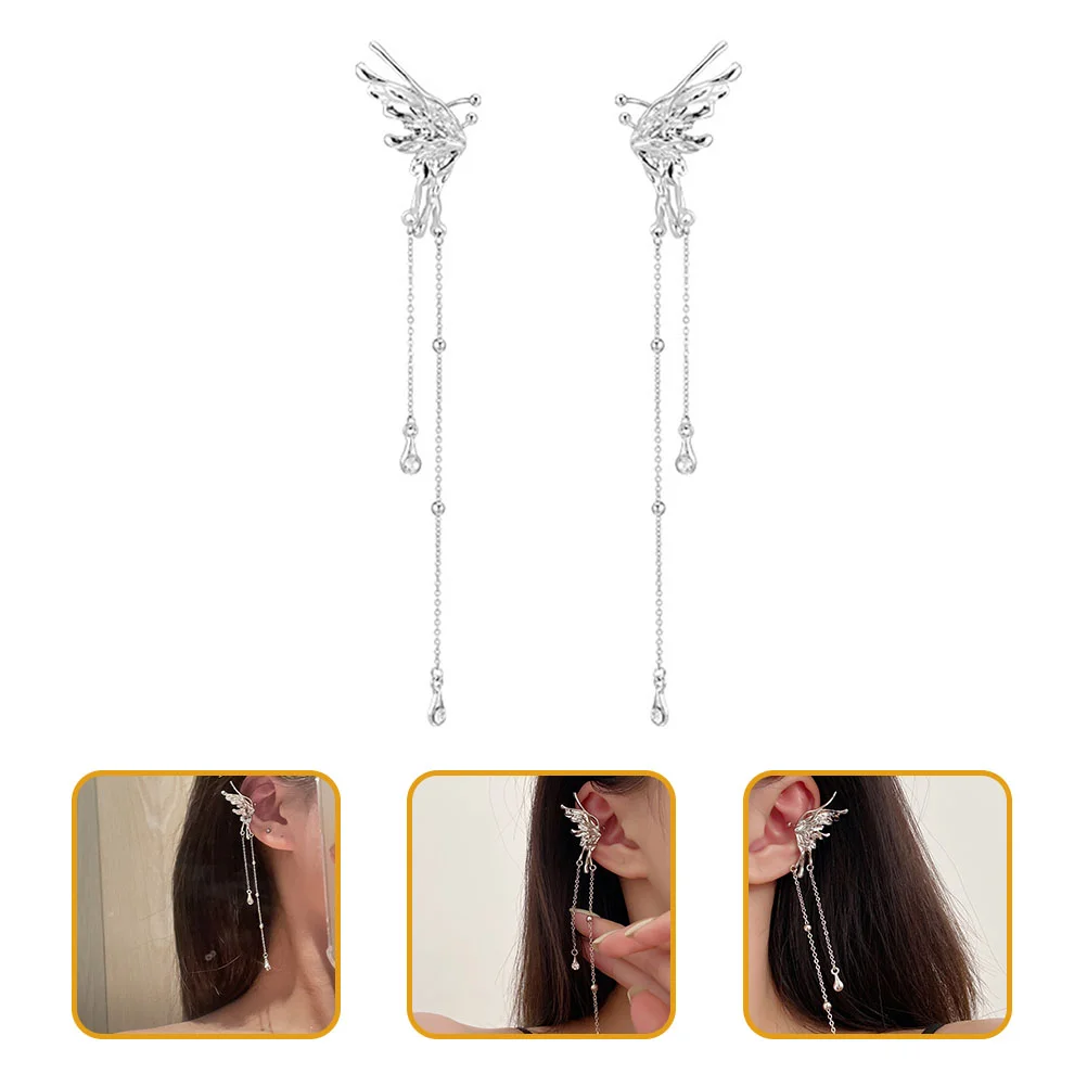 

Ear Butterflies Earrings Clip Cuff Hook Nonchain Dangle Jewelry Bonewrap Cuffs Tassel Crawler Clips Around Climber