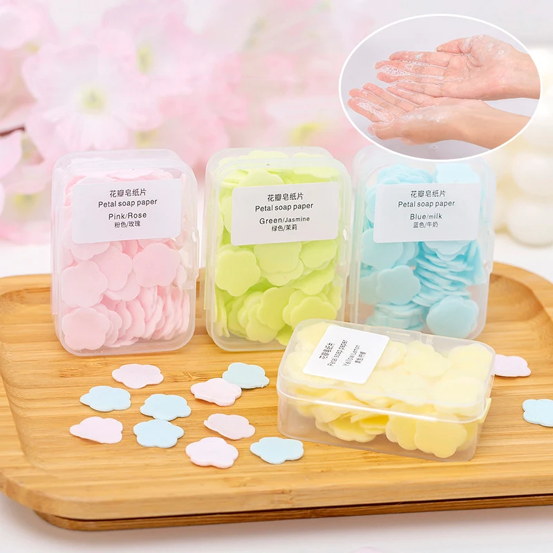 

1Box Disposable Soap Paper for Hand Washing Foaming Sope Sheet Travel Portable Mini Flower Soap Handwashing Paper Soap Sheets