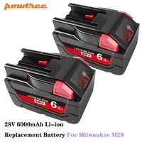 powtree 28v 6 0ah for milwaukee m28 battery li ion replacement battery for milwaukee 28v m28 48 11 2830 0730 20 tool battery