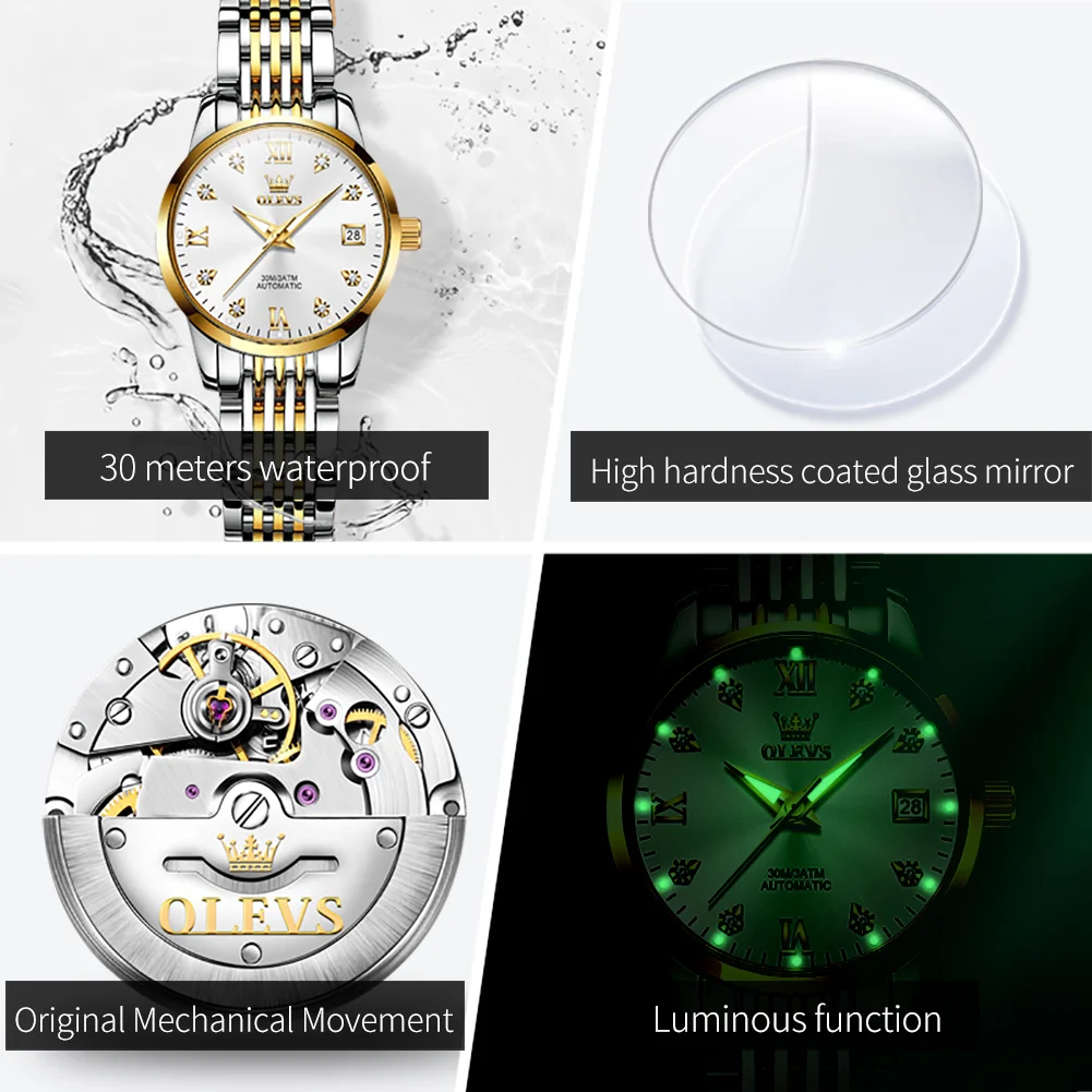 OLEVS Brand New Luxury Women Mechanical Watch Ladies Waterproof Luminous Hands Automatic Wristwatch Clock Relogio Feminino enlarge