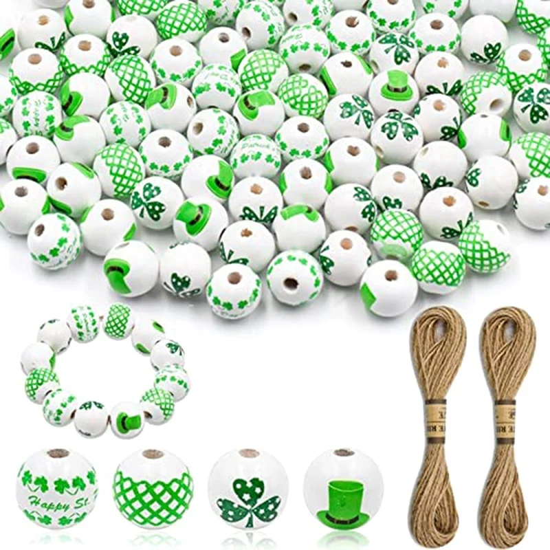 

Patrick's Day Wood Beads Decorative Green Clover Shaped Wooden Spacer For DIY Craft Handmade Home Decoration
