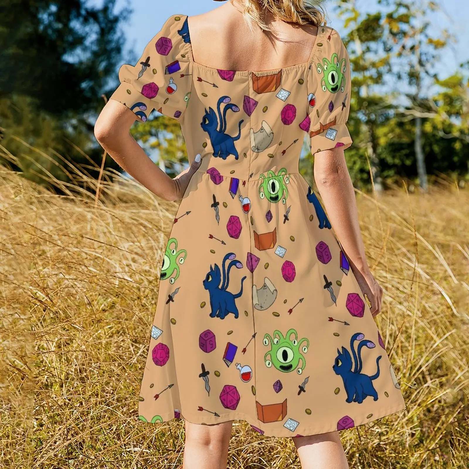 Платье с короткими рукавами и милым узором DnD женская летняя юбка летнее женское