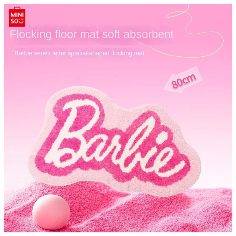 

MINISO Barbie Kawaii Letter Flocking Floor Mat Cute Comfortable Soft Foot Pads Cartoon Bathroom Water Absorbing Anti Slip Mat