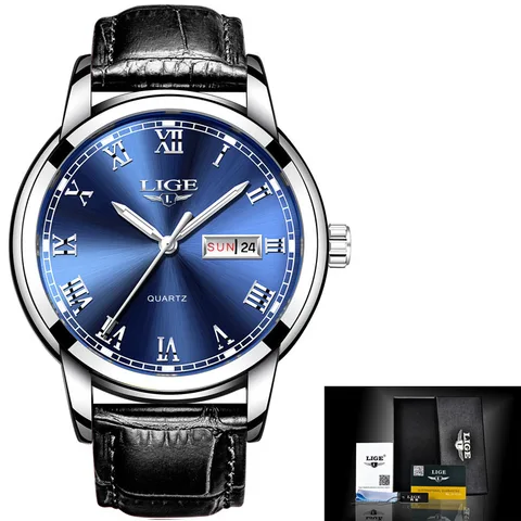 Часы наручные LIGE Мужские кварцевые, брендовые модные спортивные водонепроницаемые в стиле милитари, с силиконовым ремешком