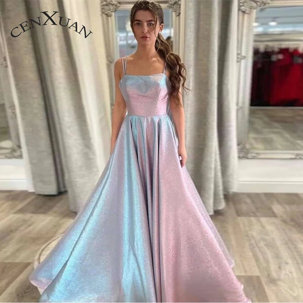 

CENXUAN Simple A-line Prom Evening Dresses Criss-Cross Square Collar Sequined Sleeveless Vestido De Noite Drop Shipping 2023