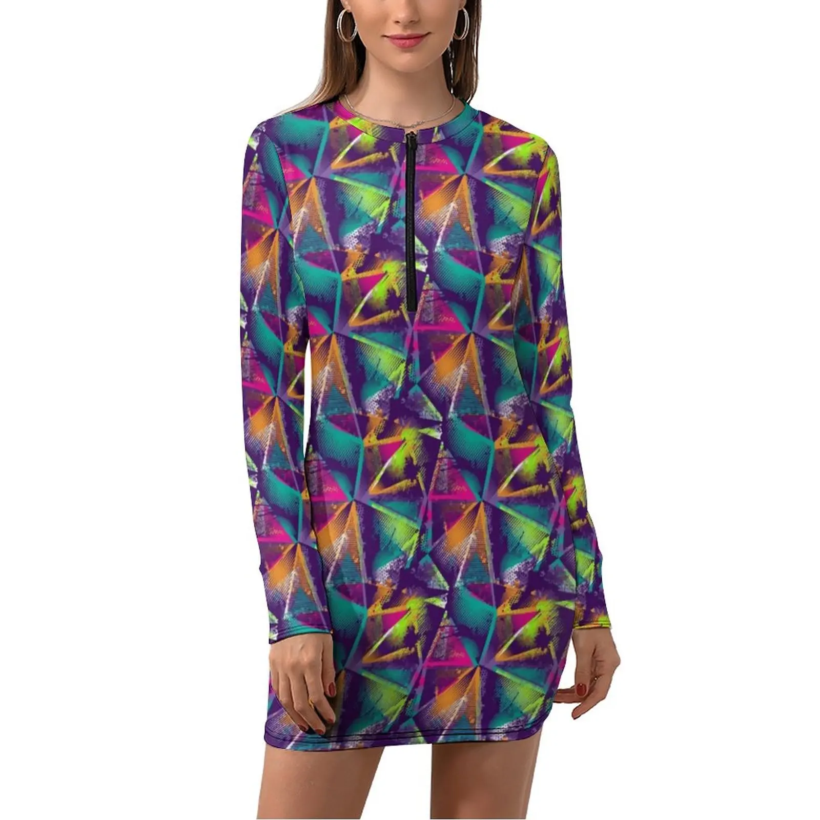 

Neon Paint Spashs Dress Long Sleeve Graffiti Art Print Elegant Dresses Spring Womens Street Wear Print Bodycon Dress Large Size