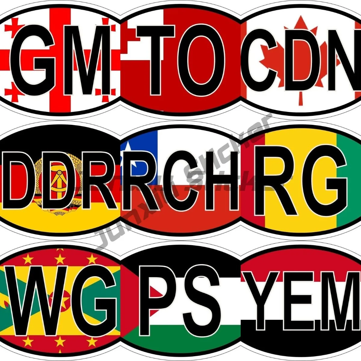Овальный флаг Country Code GM TO DDR Канада RCH RG WG PS YEM Виниловая наклейка с кодом страны