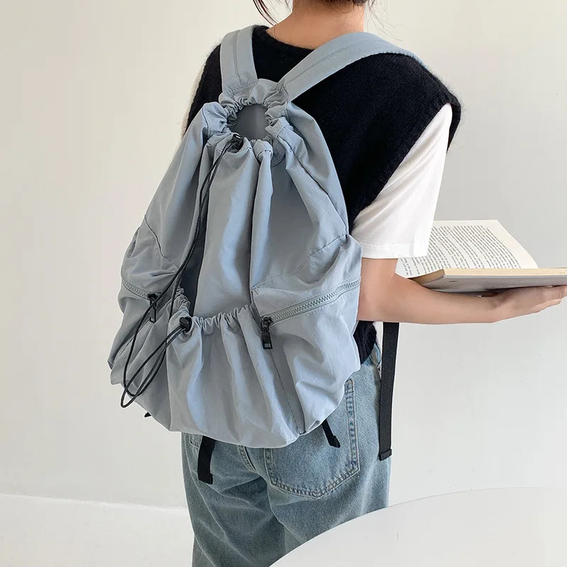 

Новинка 2023, рюкзак на шнурке, женская модная вместительная Студенческая рабочая сумка в стиле Genjuku, повседневный легкий нейлоновый рюкзак