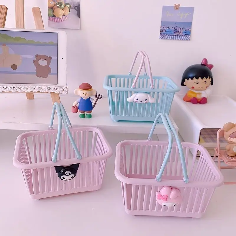 

Sanrios Cinnamoroll My Melody Kuromi Anime Kawaii Cute Basket Desktop Storage Stationery Cosmetics Tote Basket Daily Supplies