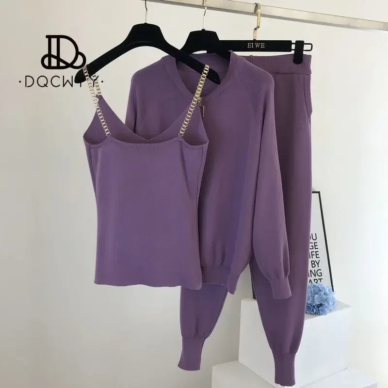 Новые комплекты в тон брюк 2024 осенний сладкий продукт жилет на молнии вязаная