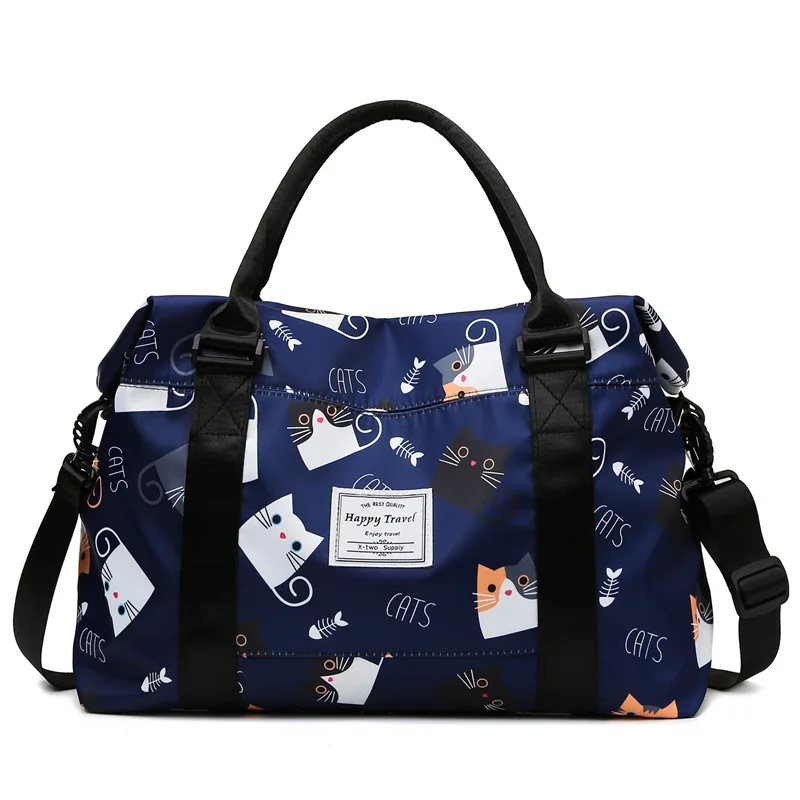 

Модная дорожная сумка для женщин, большая нейлоновая сумка с мультяшным принтом кота и динозавра, спортивная сумка для женщин, сухая и влажн...