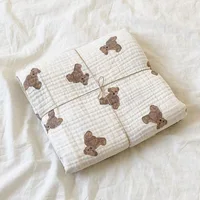 Baby Blankets Newborn Muslin Cotton Gauze Swaddle Wrap Bedding Infant Girls Boys 2 Layer Bear Print Sleeping Blanket Baby Beding