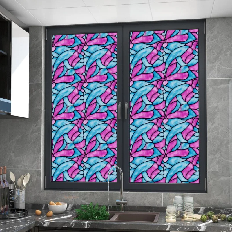 

Bl123 Cross-Border Color Vintage Flower Static Glass PVC Non-Adhesive Window Privacy Film Removable Window Flower