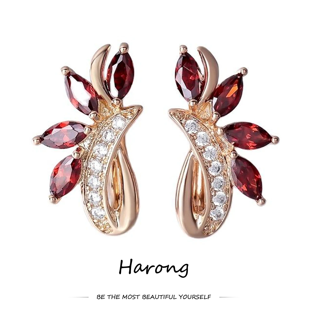 

Special Design Red Crystal Stone Stud Earrings Inlaid With Natural Zircon Gold Luxury Earrings For Woman Wedding Jewelry Gifts