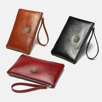 womensvintage oil wax pu leather zipper clutch wallet female coin purse ladies wristband simple card holder wallet high quality