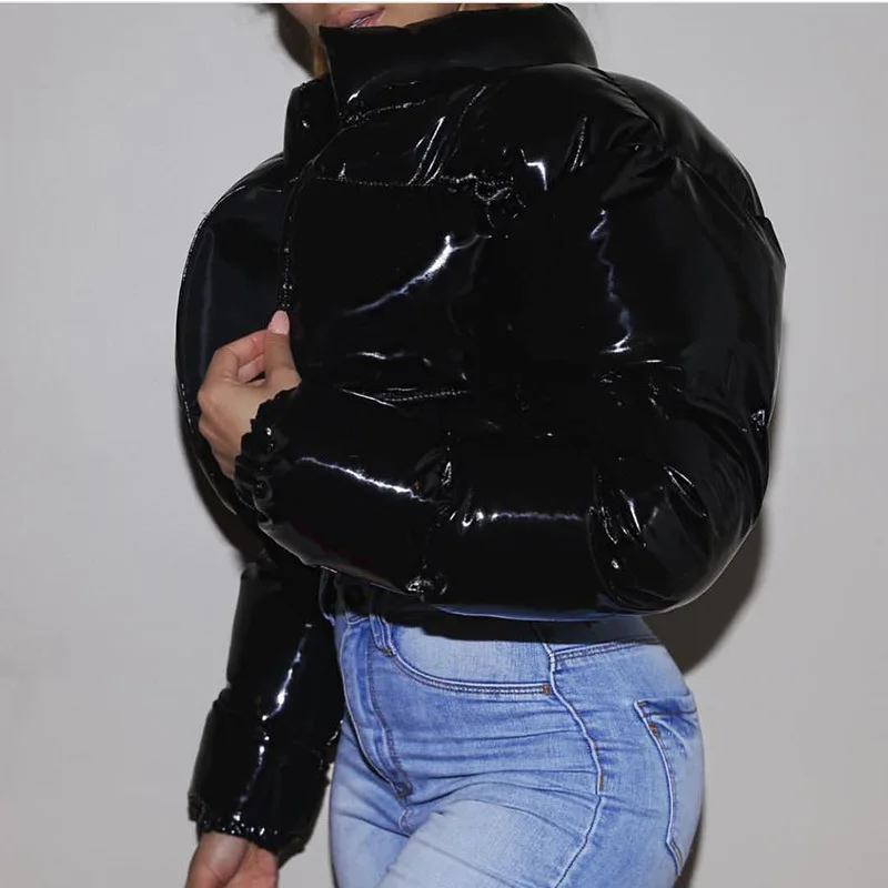 2023 European and American Autumn and Winter New Zipper Leather Cotton Jacket Female Temperament Short Long-sleeved Jacket